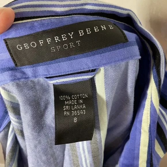 Y2K Women's Blue Green Striped Button Down Shirt Preppy Office Long Sleeve Sz 8 - Picture 7 of 10